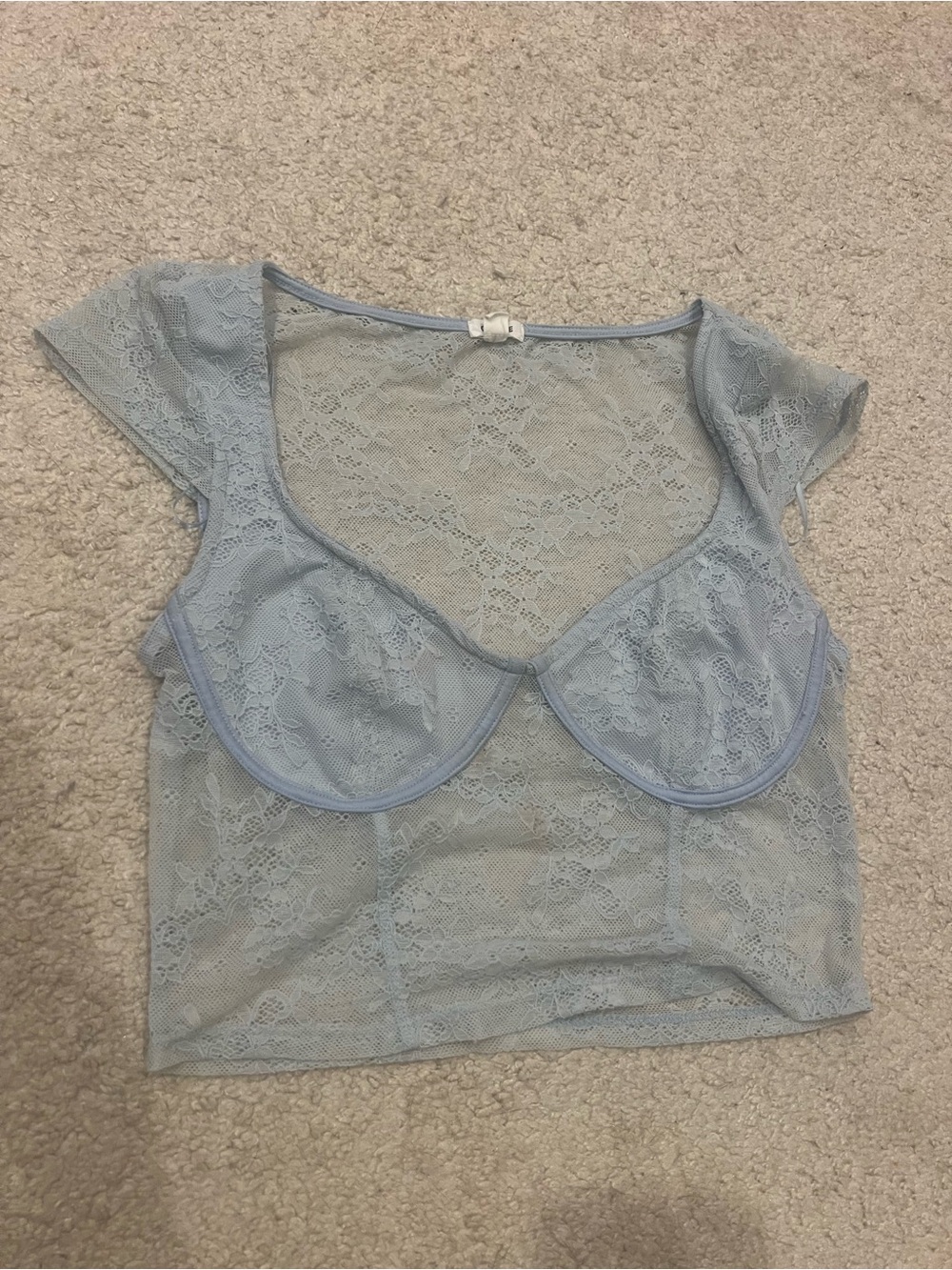 Garage Light Blue Sheer Lace Underwire Crop Top